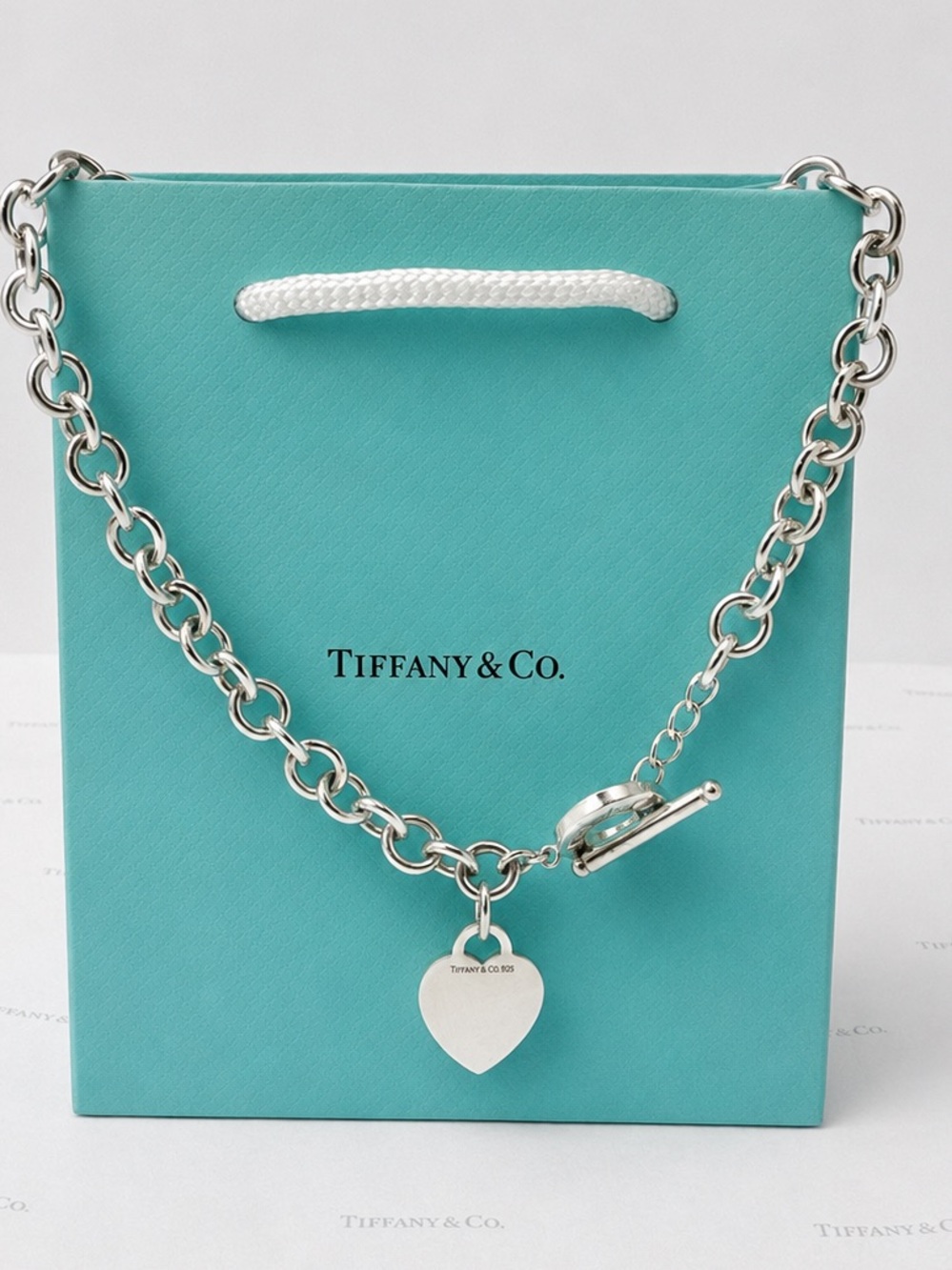 Tiffany & Co. Heart Tag Toggle Necklace Sterling Silver 925 16.75” Gift Box